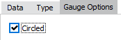 The Chart Wizard showing the Gauge Options tab, which contains a single checkbox. When checked the gauge is locked to a perfect circular shape. This will retain the shape while resizing. When unchecked, the gauge shape can be adjusted, but will not be locked to a circular shape. 